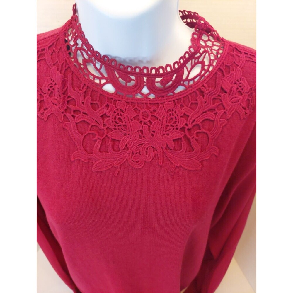 Notation Maroon Shirt Lace Collar With Sheer Sleeves Top XL Whimseygoth Sweater - Picture 2 of 7